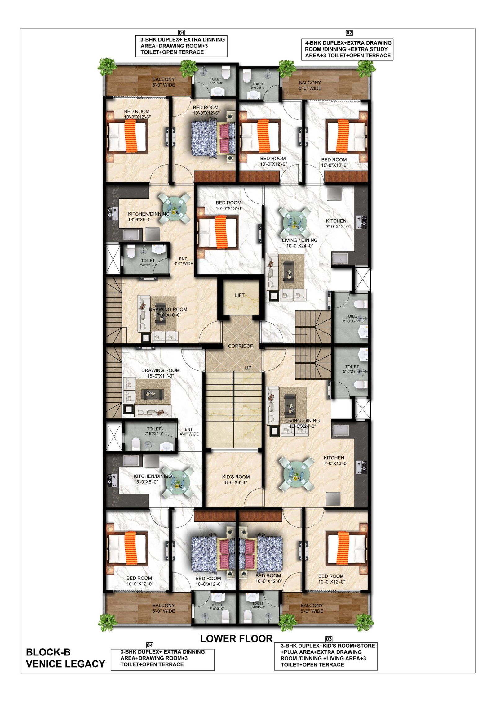 3 BHK floor plan Venice Legacy Sector 10 Noida Extension