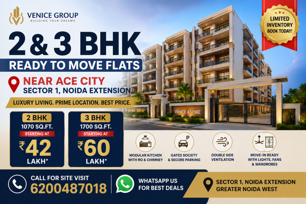 2 and 3 BHK ready to move flats near Ace City Sector 1 Noida Extension